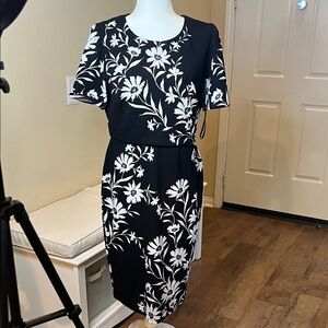 Liz Claiborne Black and White Floral Midi Dress